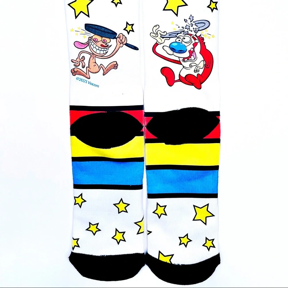 Odd Sox Ren and Stimpy Crew Socks Mens Nickelodeon 90s Retro Cartoon Fun Gift